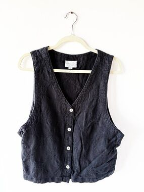 Vintage Cotton USA Textured Black Button Up Vest L Large Waistcoat Whimsigoth